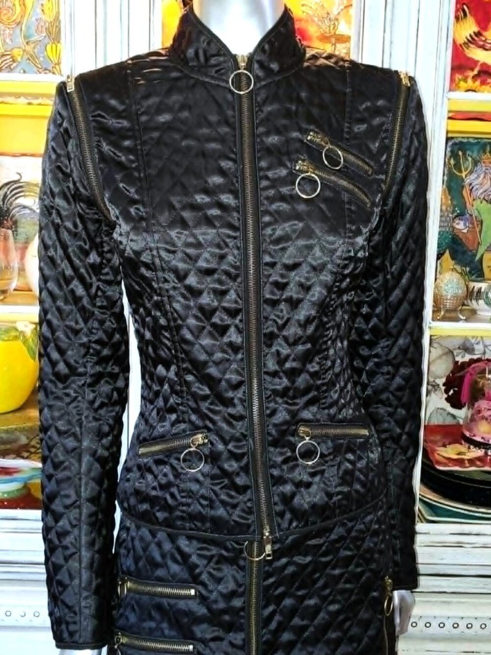 Vintage Betsey Johnson New York 90s Quilted Motorcycle Jacket / Vest Coat Skirt - Picture 13 of 16